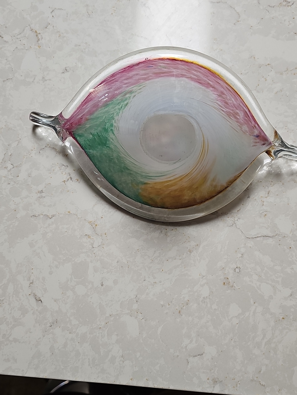 Vintage Murano Handblown Glass Decorative Tray in Pink, Green, and Gold